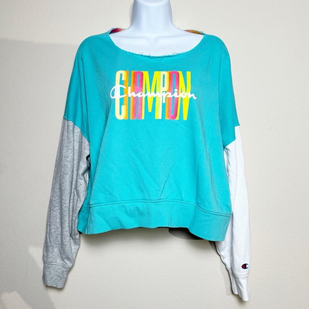 champion | colorblock sleeve oversized colorful pullover sweatshirt sz L